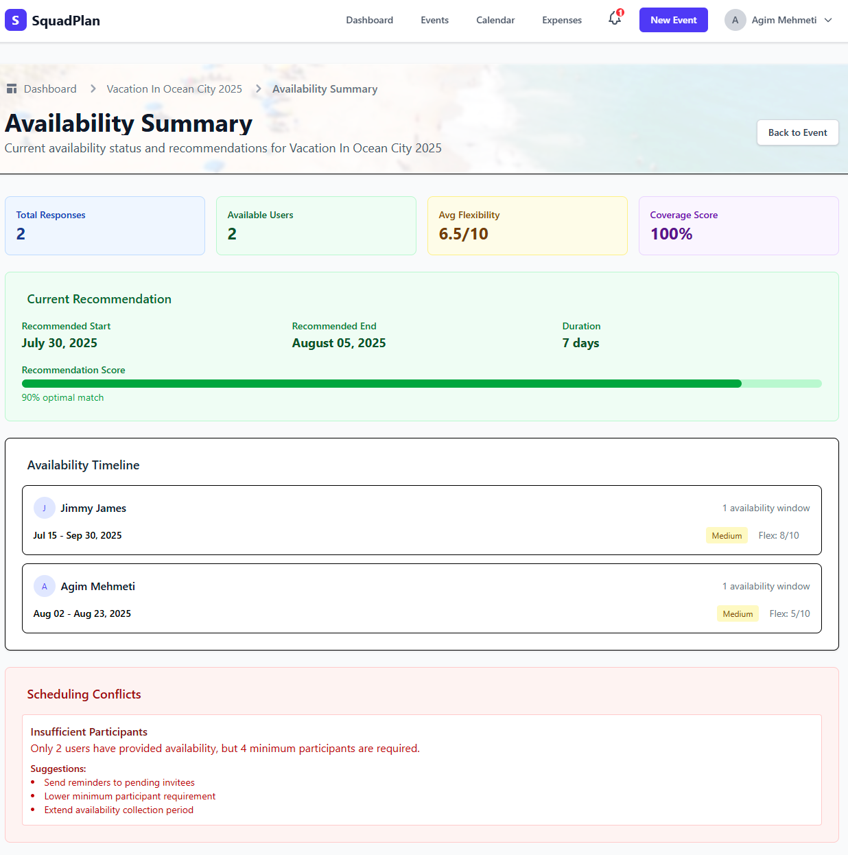 Availability recommendation with two responses