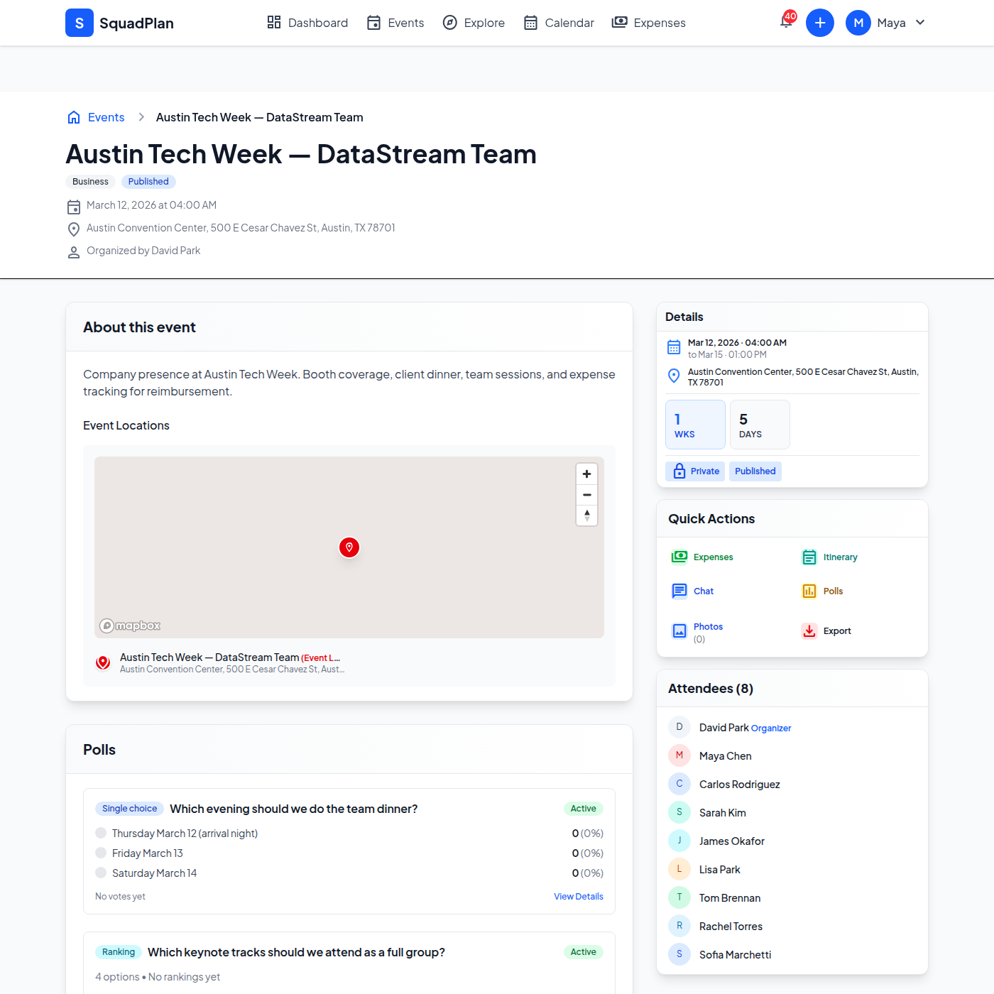Inviting colleagues to the Austin Tech Week group event