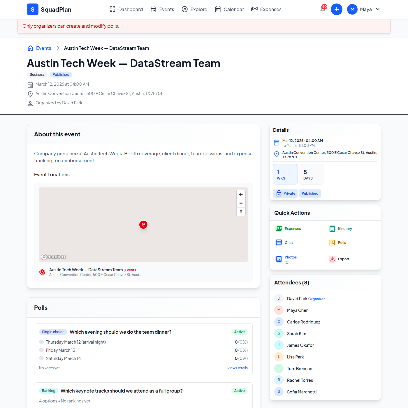 Creating a group poll for conference schedule decisions