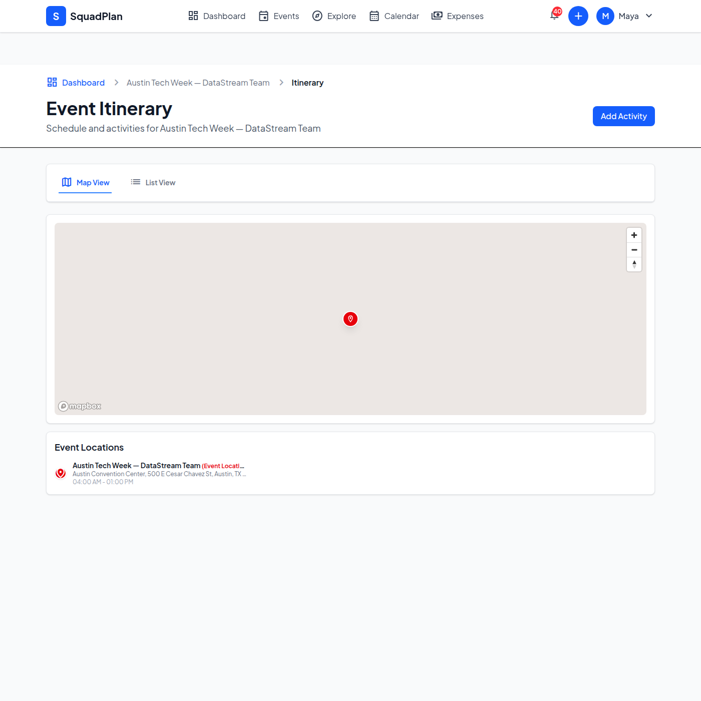 Shared conference itinerary for Austin Tech Week