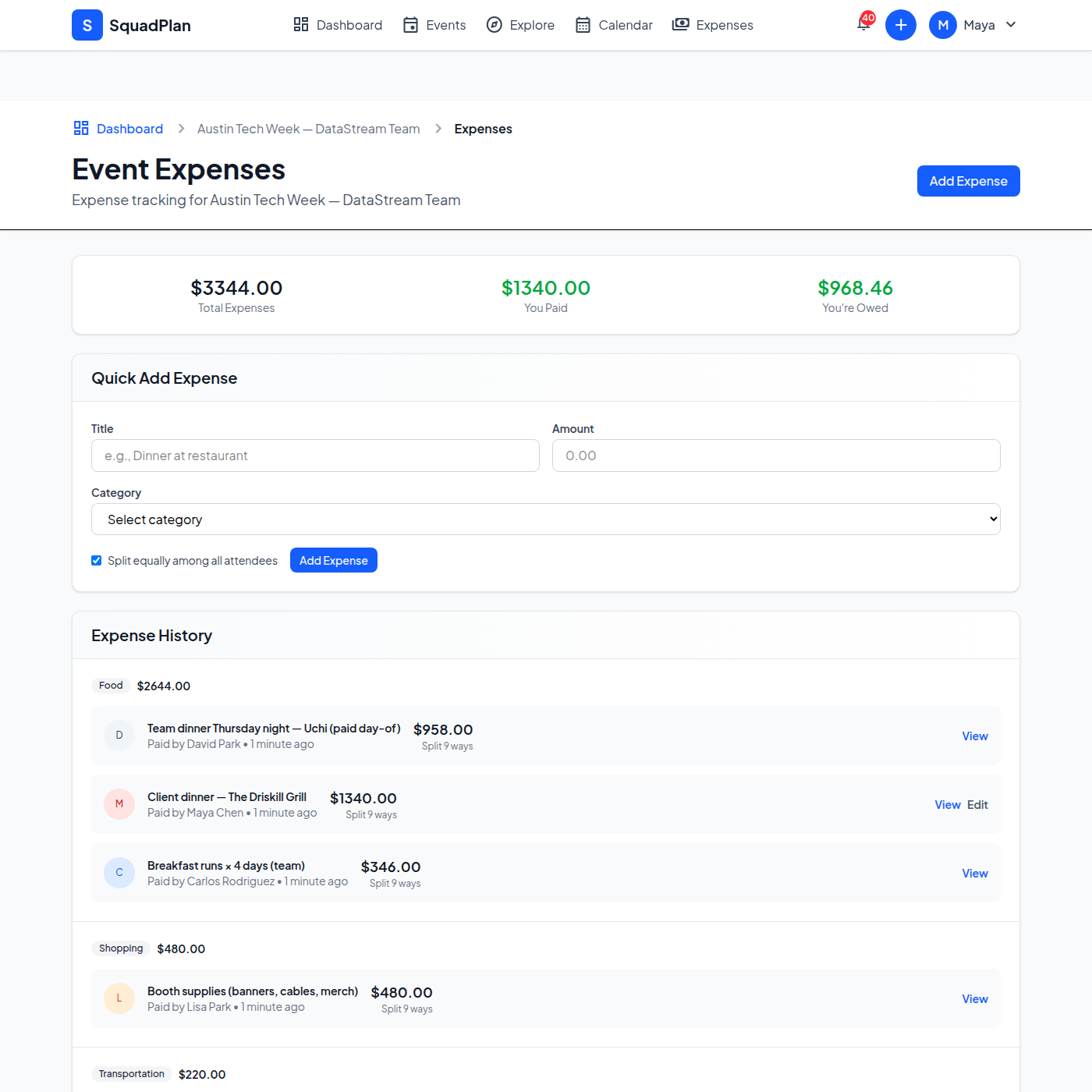 Expense tracking for conference reimbursement