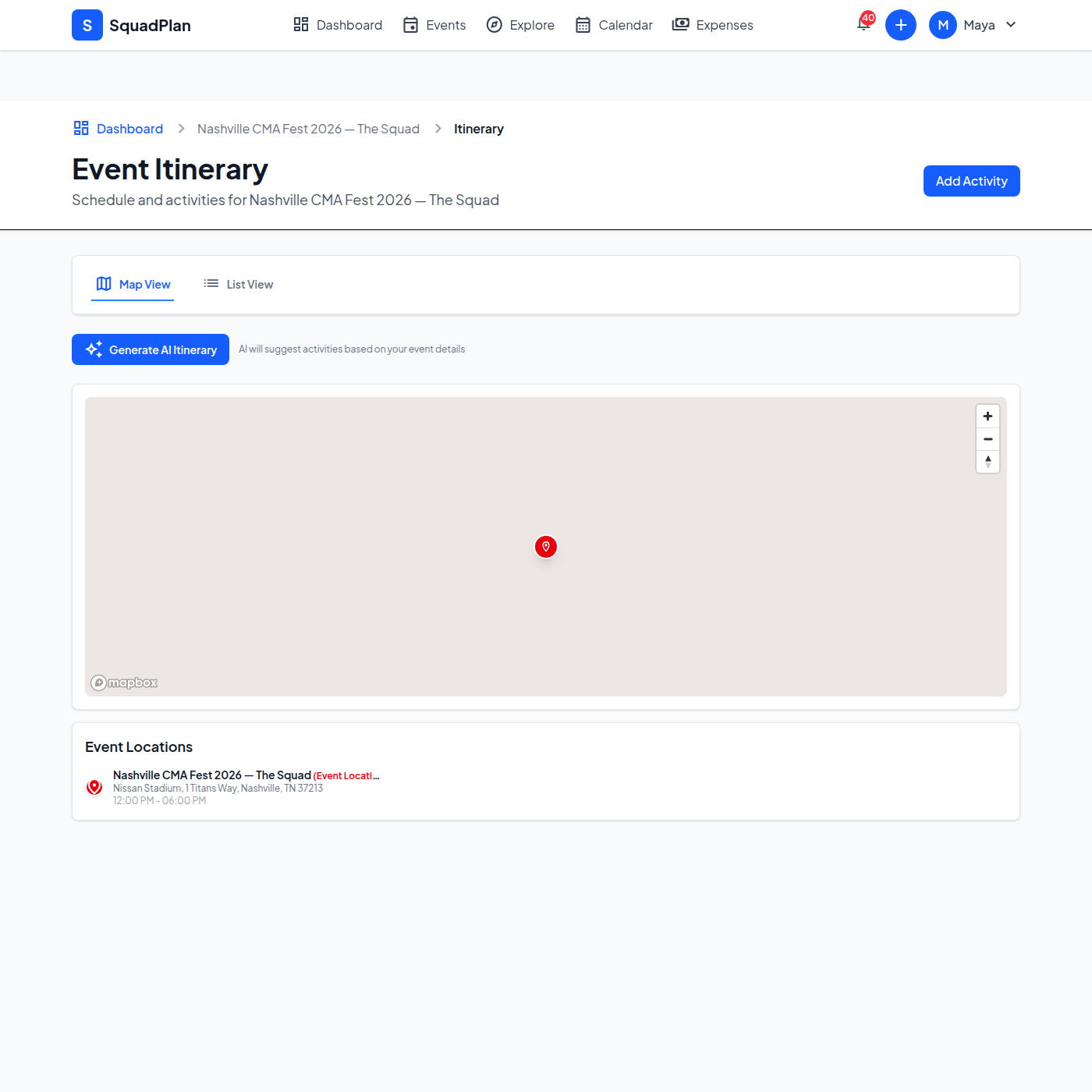 CMA Fest four-day itinerary in SquadPlan