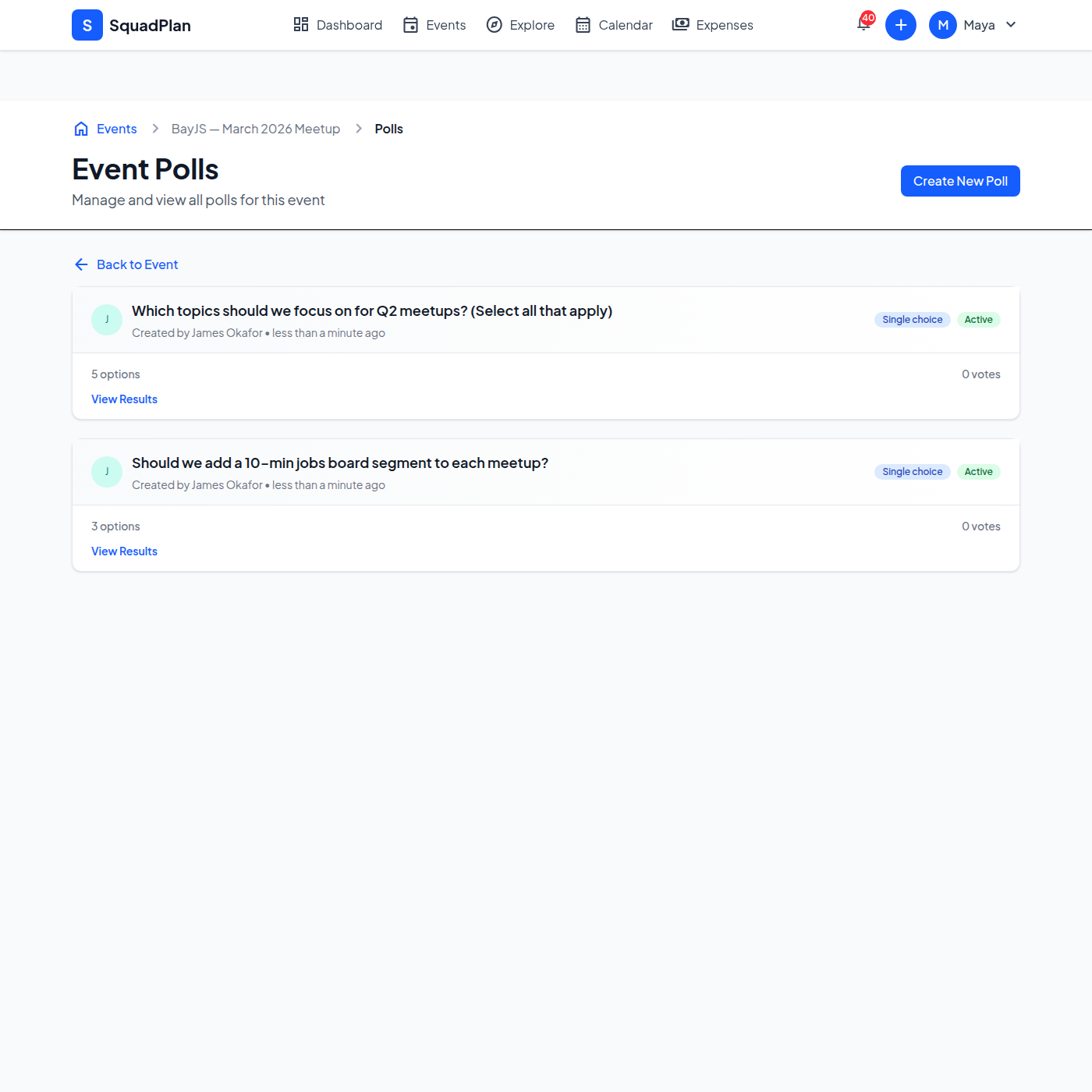 Community polls for BayJS meetup planning