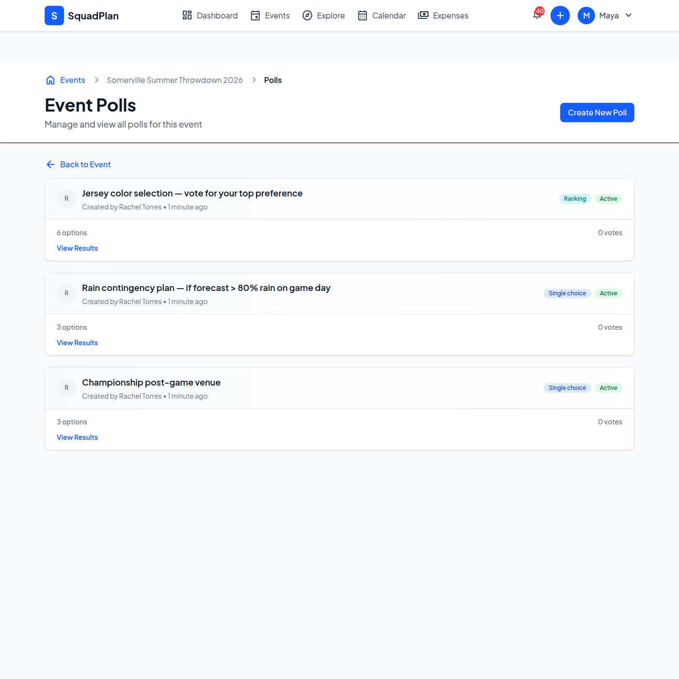 Tournament decision polls in SquadPlan