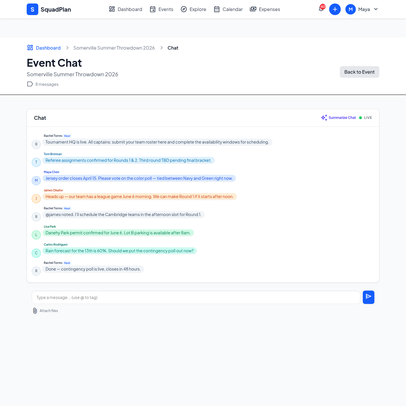 Tournament operations group chat