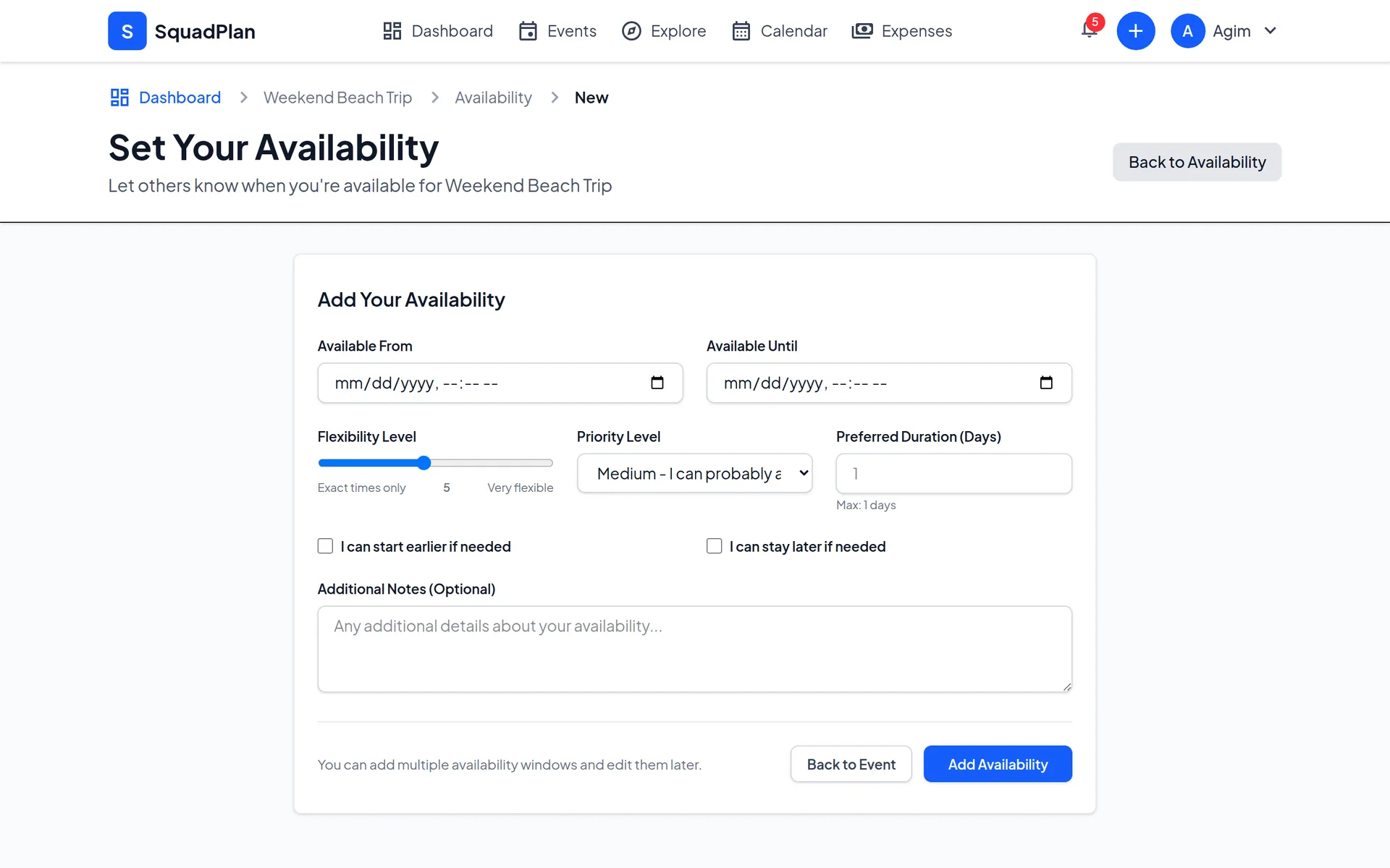 Submitting availability windows with priority and flexibility