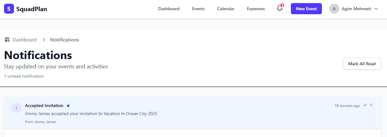 Notification of accepted invite