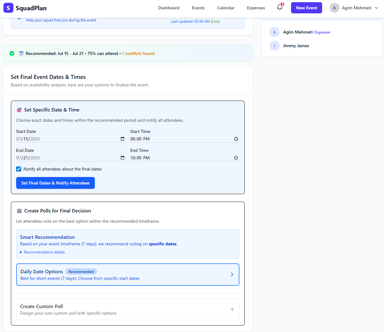 Set final dates with calendar